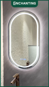 ENCHANTING Cermin/Mirror Oval LED Digital Black Golden Gun Grey Sensor Kaca Wastafel Europe Enchanting L20