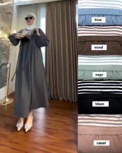 ELI-RHM MIDI DRESS TERBARU CRINKLE KOMBINASI SALUR KNIT