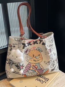 Large Capacity Commuter Tote Bag for Women: 2025 Graffiti Bear Design