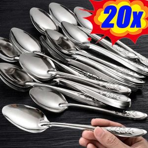 17cm Stainless Steel Spoons for Ice Cream Dessert Watermelon Teaspoons Kitchen Long Handle Soup Spoon Scoops Tableware Utensils