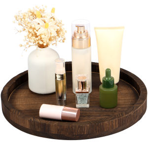 Round Tray Vintage Wood Serving Platter 30cm Round Dessert Plate Multipurpose Candle Holder Tray Decorative Tray for Table