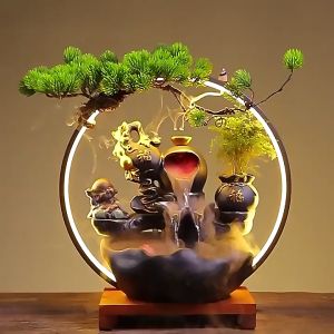 Thác Nước Phong Thủy Vòng Đèn Led - Tượng Phật Di Lặc Trang Trí Phòng Khách Thịnh Vượng May Mắn Cao Cấp