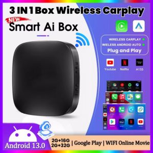 LEXXSON 2025 Android 13 3In1 CarPlay Ai Box Wireless Android Auto USB Adapter For Youtube Netflix Universal TV Box Plug And Play