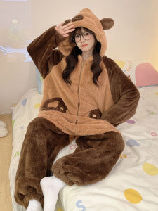 Thickened Coral Fleece Pajamas for Girls Cute Animal Design Winter Sleepwear Comfortable Home Clothes by Tiantxuexini