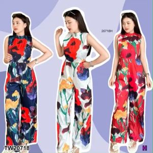 [ส่งไว!] M20718 จั้มสูทขายาว คอเต่า แขนกุด มีซิปหลัง ทรงเข้ารูป สวยพอดีตัว เนื้อผ้าไหมอิตาลี่ พิมพ์ลายสวยสไตล์น่ารักน่ารัก ของมันต้องมี ชุดดีๆไม่มีไม่ได้แล้ว ช้าหมดน้าา!!!! พร้อมส่ง!!!!