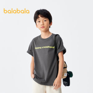 Balabala เสื้อยืดยืด แขนสั้นเด็กสำหรับผู้ชายเด็ก 2024 - ฤดูร้อนใหม่ เสื้อผ้าเด็ก แม่-เด็กมีตัวอักษรเสื้อยาวถึงก้นเด็ก