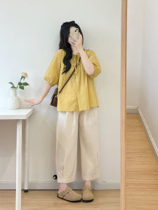 Summer Thin Cotton Linen Wide Leg Pants Womens Loose Nine Points Casual Workwear Pants High Waist Commute Style Ladies Trousers