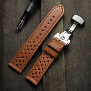 Butterfly Buckle Vintage Soft Oil Wax Calf Leather Watch Band 18mm 20mm 22mm Cowhide Watch Strap Matte Breathable Watchband Belt