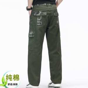 Mens Loose Straight Leg Cotton Work Trousers Multi-Pocket Casual Pants for Office And Car Repair Breathable Comfortable Workwear