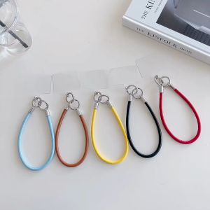 Phone leather soft hanging hand strap chain with transparent card phone mobile accessories 手机挂绳配件