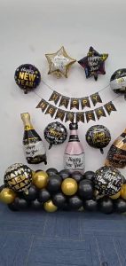 ชุดธงวันเกิด ธงราว happy birthday bannerแบนเนอร์ 1นิ้ว / สวัสดีปีใหม่บอลลูนฟิล์มอลูมิเนียมสวัสดีปีใหม่ขวดไวน์กรอบรูปพ