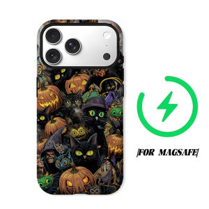 Halloween Cat Pumpkin Collage Phone Case for iPhone 18 17 16 15 14 13 12 11 Air Pro Max Plus Double-layer Cover