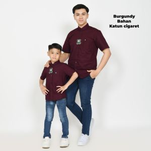 Burgundy / Ungu Tua Kemeja Polos Couple Ayah & Anak Laki Laki Lengan Panjang Bahan Katun Cigaret