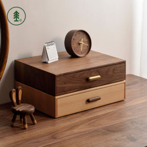 Sansi Workshop Japanese Solid Wood Storage Drawer Box Black Walnut Office Desktop A4 File Box Clutter Organizing Box