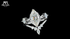 AnuJewel 3ct Marquise Cut D Color Moissanite Wedding Bands 18k Gold Plated 925 Sterling Silver Crown Bridal Ring Set for Girls