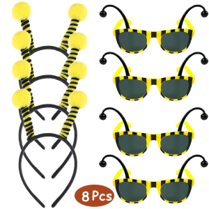 8 pieces/set of bee role-playing costume accessories - Bumblebee antenna headband and glasses set womens bee tentacle headband