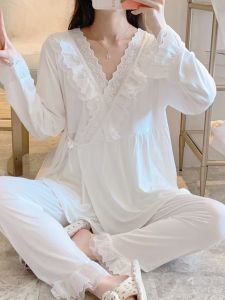 Bộ Đồ Ngủ Cho Bà Bầu Bằng Vải Modal Mùa Xuân Thu Hè Mỏng Kiểu Áo Choàng Phong Cách Công Chúa Mặc Nhà Sau Sinh