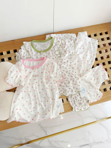 Lightweight Short Sleeve Modal Home Clothes Set for Baby Girls Spring Autumn Two-Piece Sleepwear Pants Casual Style Childrens Wear