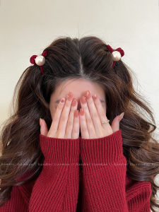 Red Pearl Hair Clip for Women New Year Special Side Original Design Fashionable Hair Accessories Long Fringe Hair Grips