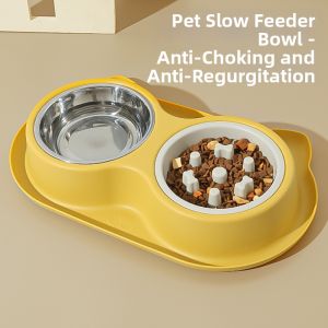 Slow Feeding Anti-Tipping Stainless Steel Pet Bowl