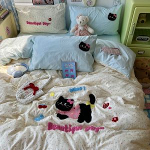 Pure Cotton Cartoon Bedding Set Duvet Cover Sheet Student Dormitory Three-piece Set Four Seasons High Density Towel Stitch