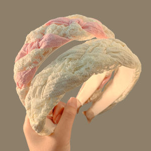 Peach to Dew Lace Headband with Wide Edge and Ribbon Pattern Freshly Baked Sweet Style Versatile Hair Accessory for Outdoors