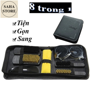 Bộ đánh giày đẹp sang gọn SAHA931 8 món bàn chải xi đen trắng bóng khăn cho giầy túi ví xách đồ da
