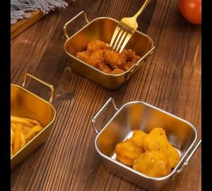 Serving Trays With Handle Korean Stainless Steel Plate Square Durable Fried Food Trays Silver and Gold Snack Plate Vegetable 