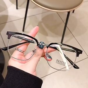 [MỚI - VOUCHER 15%] Kính cận thị nửa viền Clubmaster dáng đa giác mạnh mẽ đủ độ từ 0 - -4.00 mã T8047