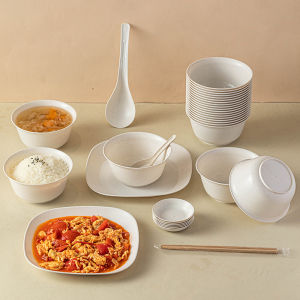 Food Grade Rice Hull Disposable Bowls Utensils High Temperature Resistant Plates Plastic Paper Pack Home Use Dining Table Supplies