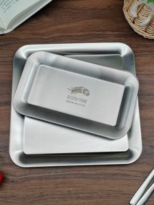 Square Stainless Steel 316L Dessert Plate Coffee Serving Tray Castle Design Flatware Dish American Style Matte Finish Plant Pattern