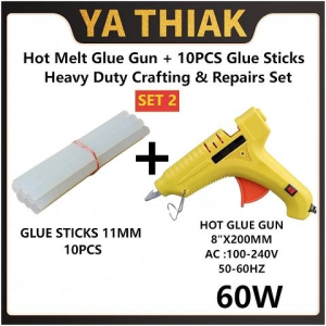 Hot Melt Glue Gun + 10PCS Glue Sticks – 5" / 8" Heavy Duty Crafting & Repairs Set