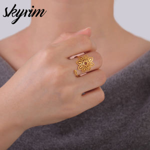 SKYRIM Charm Elegant Ring Golden Sunflower Hollow Design Fashion Jewelry Ring Adjustable Opening Ring for Women