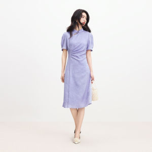 Koradior | Elegant Chinese Stand-collar Summer Dress Medium Length