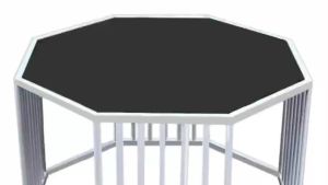 Bàn trà đơn Sofa phòng khách mặt kính bát giác chân kim loại sơn tĩnh điện sang trọng hiện đại