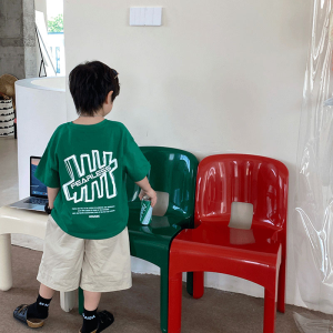 Cool Baby Boy Short Sleeve T-Shirt Green Cotton Casual Top for Children Teenagers Kids Fashion Brand Letter Print Sweatshirt