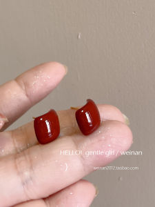 Autumn Winter Geometric Mosquito Coil Dish Earrings Painted Surface Fashionable Red Wine Color Elegant White Enhancing Ear Jewelry