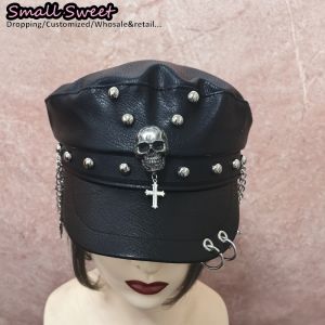 Dark Punk Gothic Rivet Leather Buckle Hip Hop Cap Hat Harajuku Y2K Spicy Girl skeleten Beret Hats Chic Streetwear Steampunk Caps