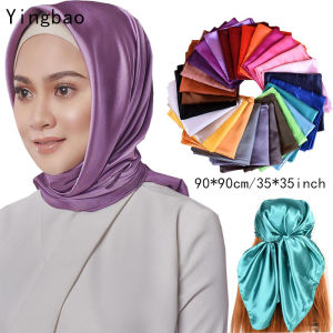 Yingbao 90x90cm Hijab Satin Shawl Ice Silk Plain Scarf Women Ladies Satin Square Scarves