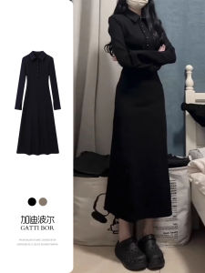 Hebenv Style Wrap Skirt Polo Dress High Waist Long Sleeve A-Line Dress for Women Autumn Winter New Arrival Elegant Dress
