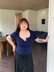 Slim Fit Short Sleeve U-Neck T-Shirt Desirable Soft Candy Ins Spicy Girl Style Summer New plus Size Versatile Slimming Effect