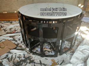 kursi makan kayu jati minimalis bulat 6 kursi jepara