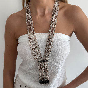 KunJoe Elegant Multi-layer Small Seed Beads Long Chain Necklace Women Luxury Crystal Tassel Sweater Chain Vacation Neck Jewelry