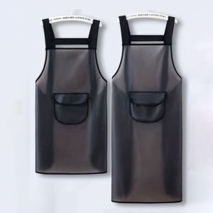 CHENJIE Waterproof Kitchen Apron Transparent Black PVC Work Apron Fashion Oil Resistant Cleaning Aprons