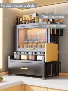 【VIDKHSY Store】Sealed Seasoning Cabinet 2/3 Layers Multi-functional Kitchen Spice Rack & Organizer With Cover Steel Seasoning Cabinet For Bowls Dishes & Condiments