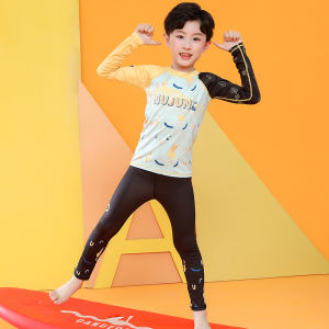 Nu-June Kids Swimming Suit Quick Dry Long Sleeve Separate Design Cute Conservative Set for Boys And Girls Childrens Swimwear
