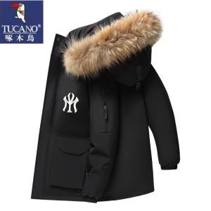 TUCANO Woodpecker Thickened Mens down Jacket Winter Ultra-Cold Resistant Hooded White Duck Feather Workwear Trendy Brand Three-Proof Outerwear