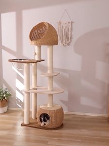 Ragdoll Large Fat Solid Wood Cat Climbing Frame Cat Bed Cat Tree Integrated High-rise Easy To Care Sisal Woven Four Seasons Space Capsule