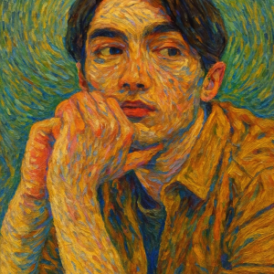 Tranh Nghệ thuật "Một Chàng Trai Trầm Tư" VIETSMART ART - Acrylic 60 x 70cm