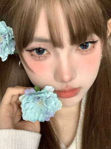 Blue Camellia Hairpin Dyed Fading Simulation Flower Hair Accessory Fresh Spring Summer Beach Vacation Side Clip Hair Decor